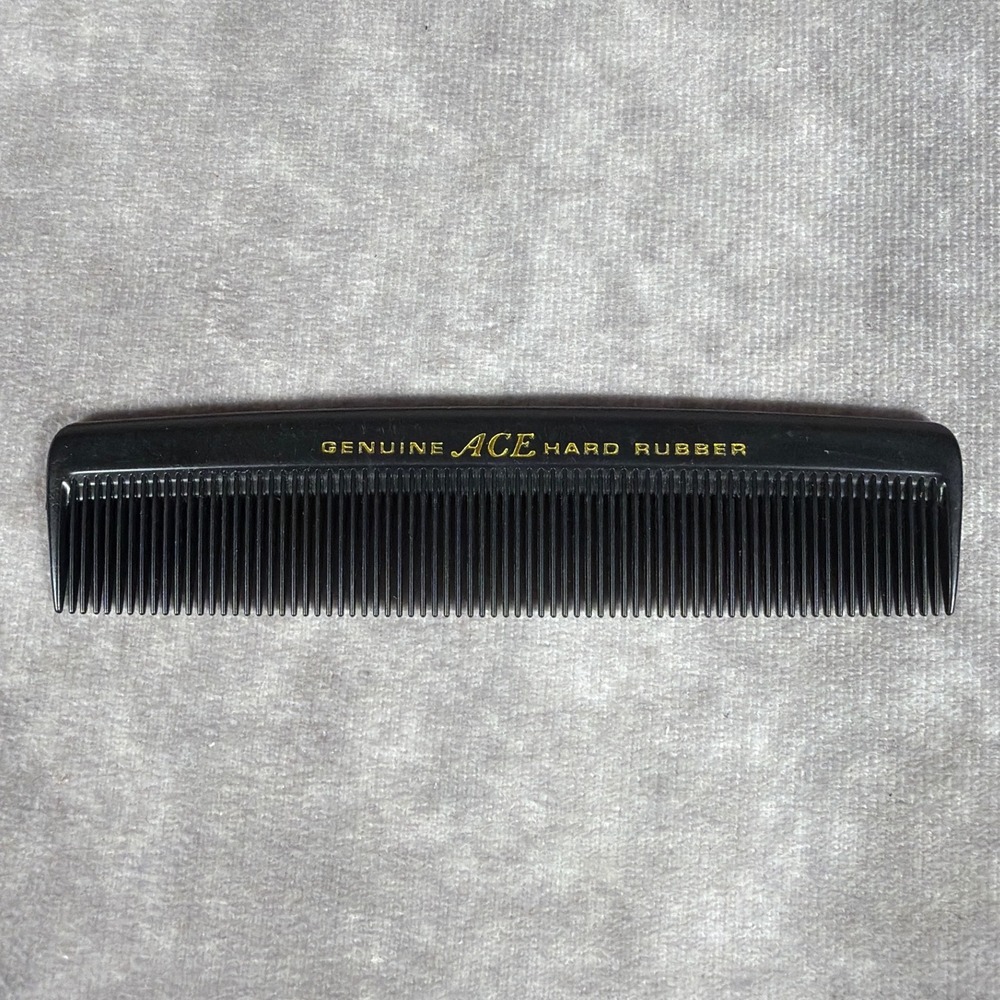 Vtg ACE Genuine Hard Rubber Hair Comb 5" Fine Tooth Black Grooming USA 60s 70s